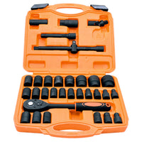 Load image into Gallery viewer, 32-Piece Socket Wrench Set with Spark Plug Insert | 1/2” Ratchet &amp; Adapter | Hex &amp; 12-Point Sockets in Tool...