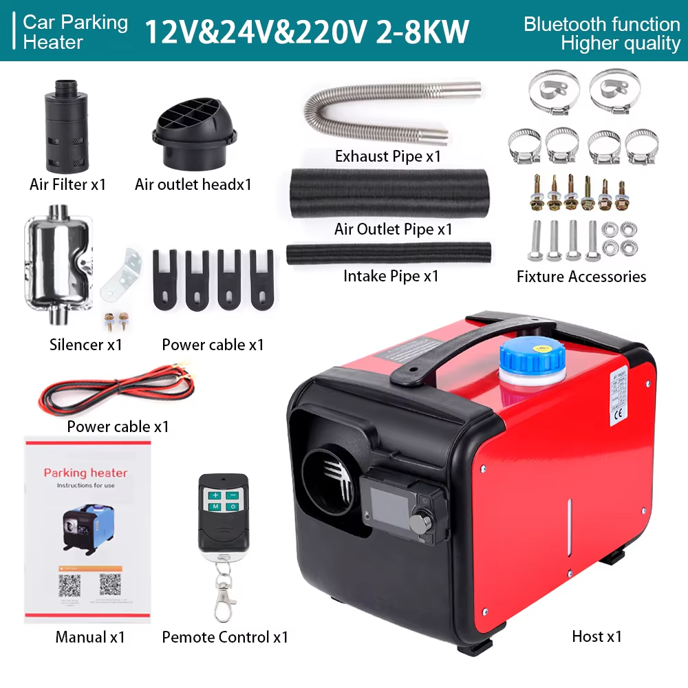 Portable Diesel Heater 2-8KW – 12V/24V/220V Bluetooth All-in-One Air Heater with Single Hole Outlet for Motor Trucks